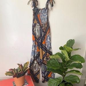 H&M Bellbottom Retro Paisley Tie Shoulder Jumpsuit